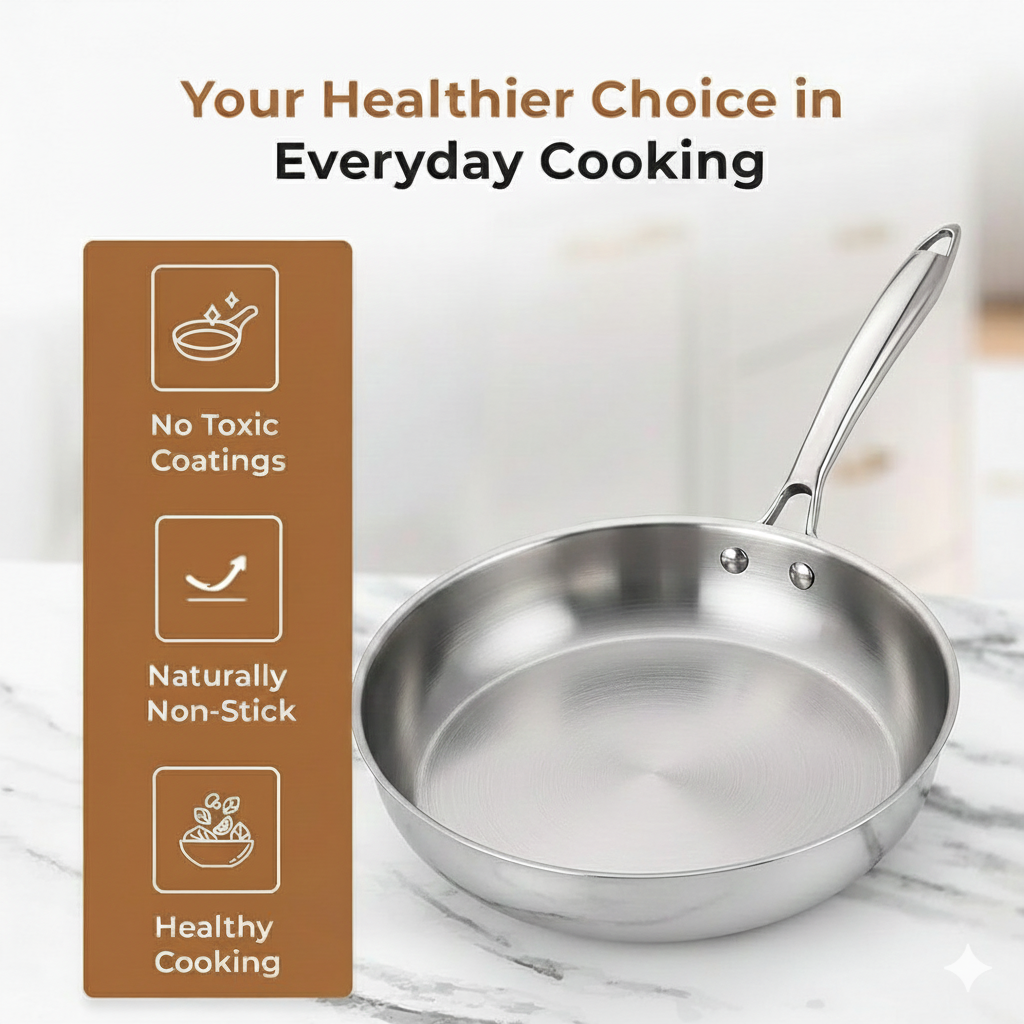Tri-ply Stainless Steel Frying Pan With S.s Lid