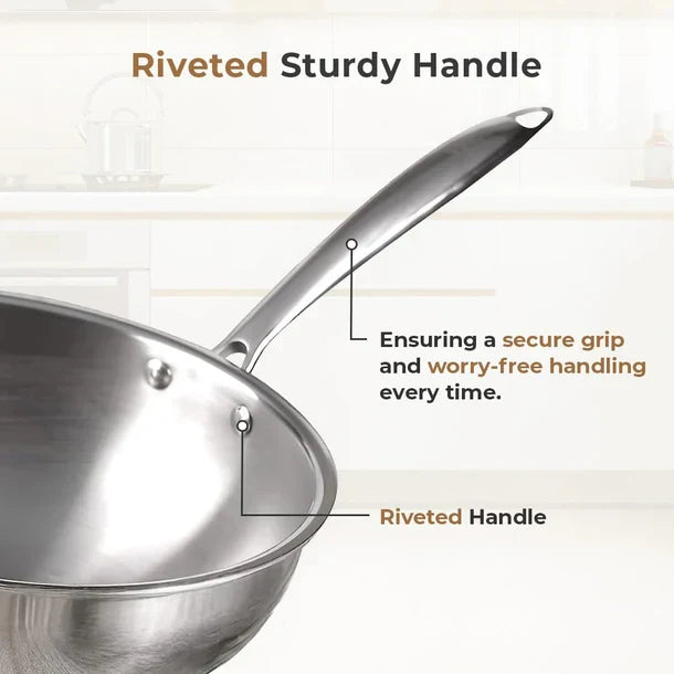 Tri-Ply Stainless Steel Wok Pan, Non-Stick Frying Wok, Induction Compatible