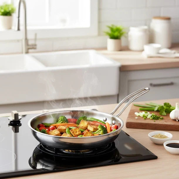 Tri-ply Stainless Steel Frying Pan With S.s Lid - Design 2