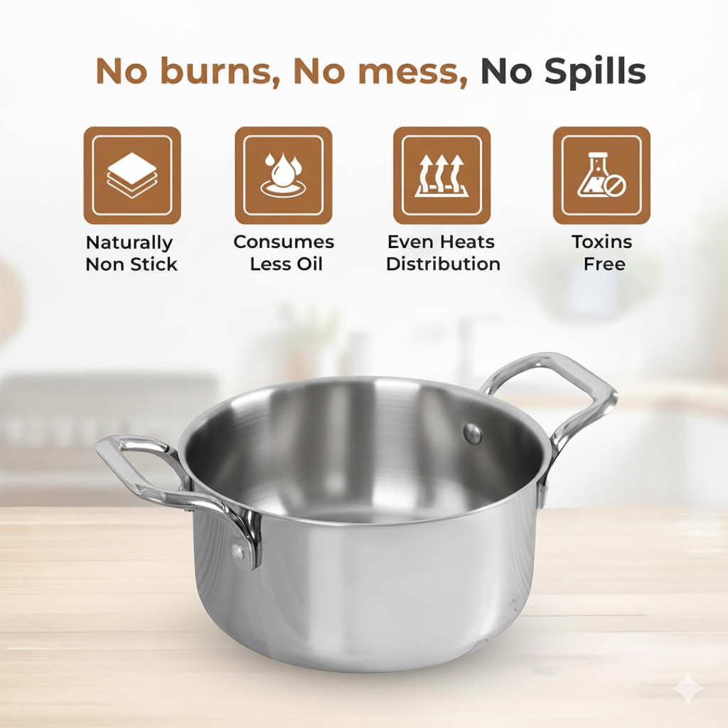 Triply Stainless Steel Casserole/Biryani Pot/Stock Pot, Non Stick, Triply Biryani Pot