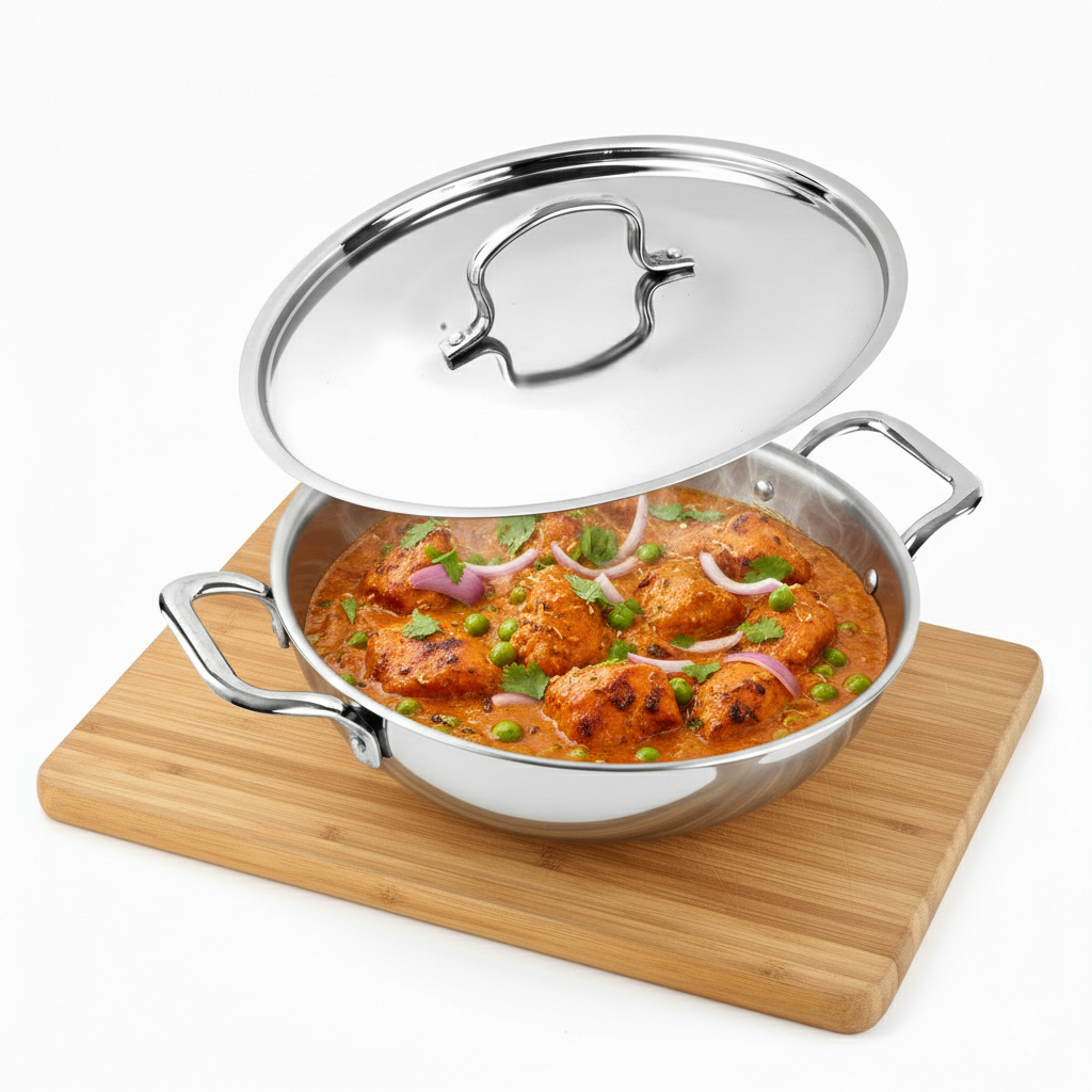 Triply Stainless Steel Kadai for Cooking with Lid