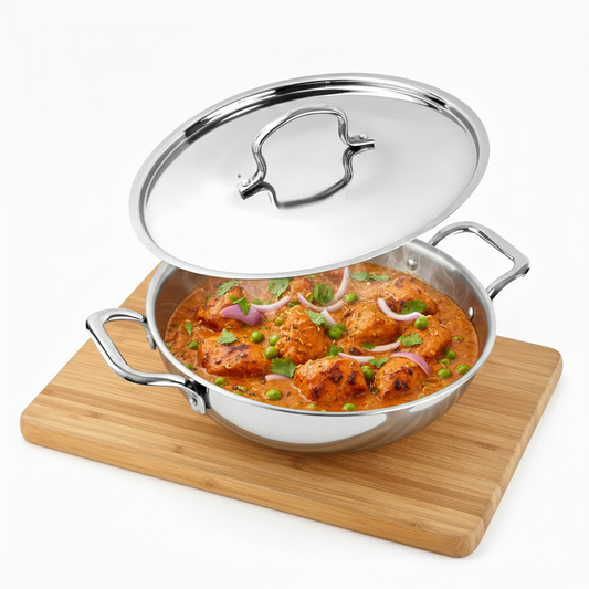 Triply Stainless Steel Kadai for Cooking with Lid