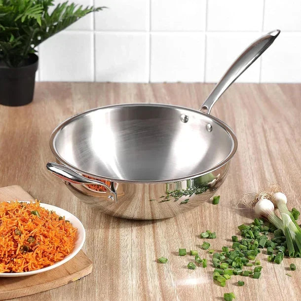 Tri-Ply Stainless Steel Wok Pan, Non-Stick Frying Wok, Induction Compatible
