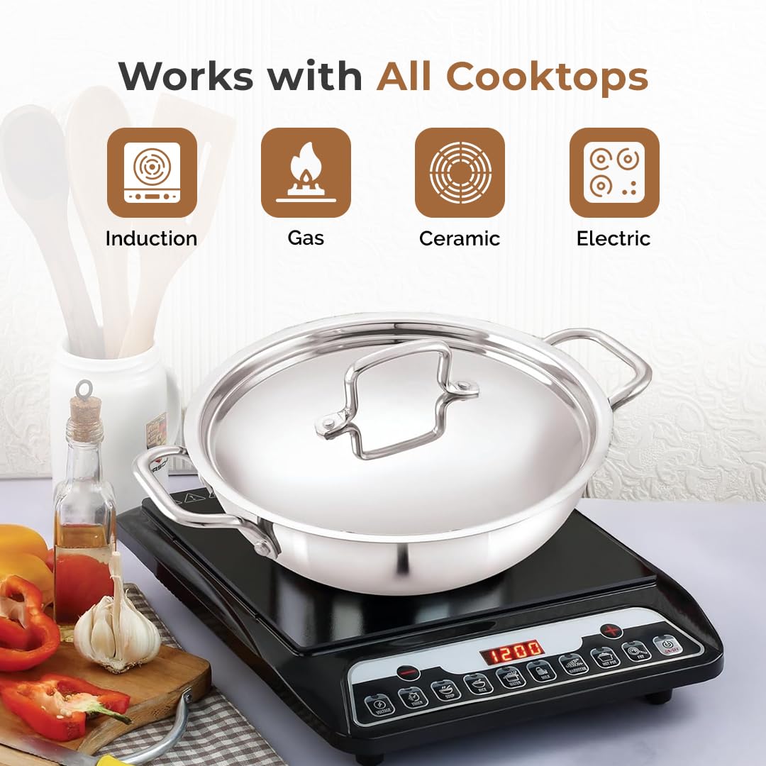 Tri-Ply HoneyComb 3-Pc Cookware Set 26 cm Fry Pan, 26 cm Kadai with Lid and 29 cm Dosa Tawa, Non-Stick