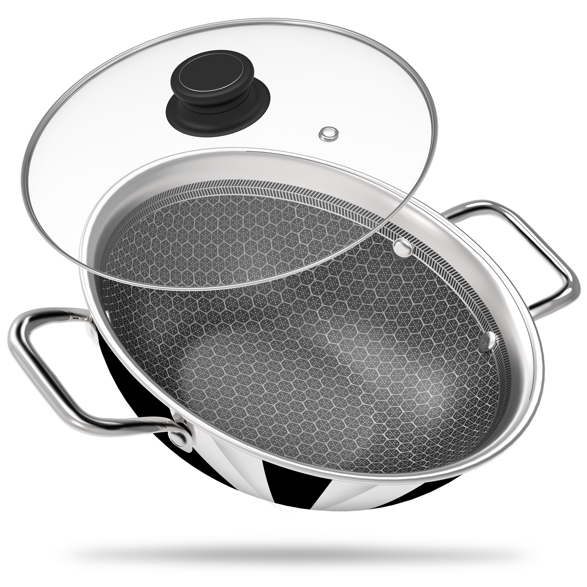 Tri-Ply Stainless Steel Kadai With Glass Lid, Stainless Steel Kadai for Cooking, Triply Kadhai 28 CM | 3.9 Liter | 6-7 People