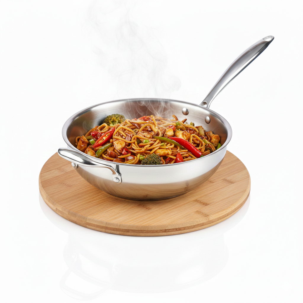 Tri-Ply Stainless Steel Wok Pan, Non-Stick Frying Wok, Induction Compatible 28 cm | 3.9 Liter | 6-7 People