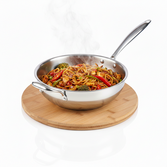 Tri-Ply Stainless Steel Wok Pan, Non-Stick Frying Wok, Induction Compatible 28 cm | 3.9 Liter | 6-7 People
