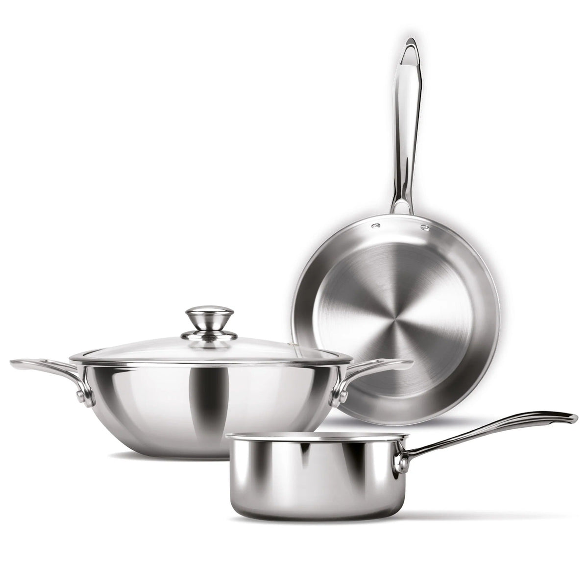 Triply Stainless Steel 4 Pcs Cookware Set Wooden Handle