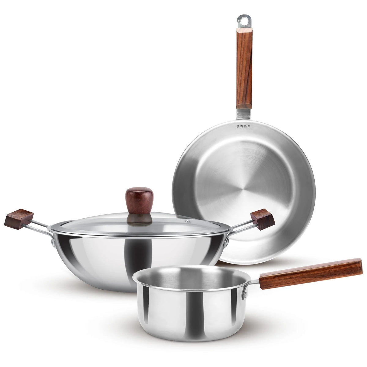 Triply Stainless Steel 4 Pcs Cookware Set Wooden Handle