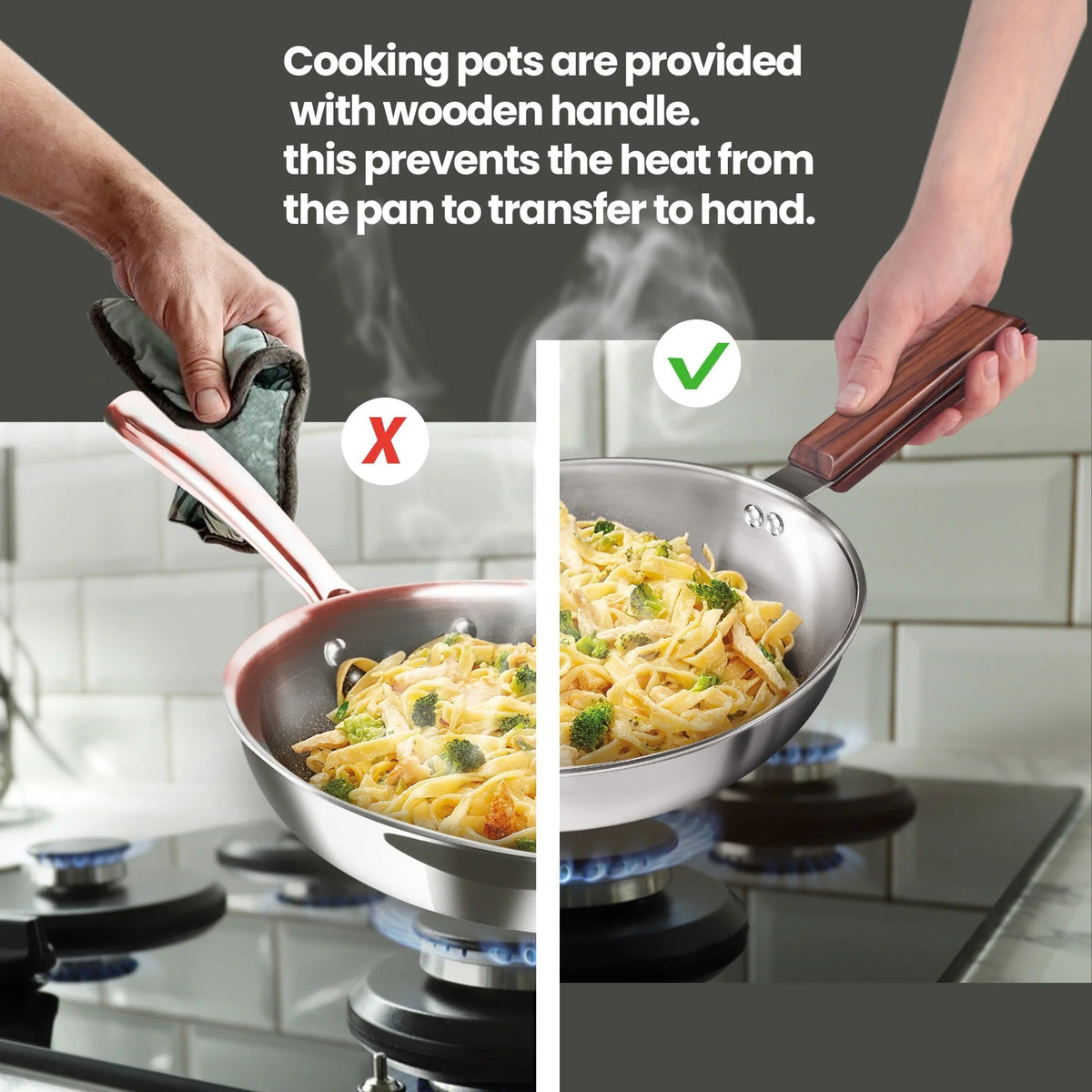 Triply Stainless Steel 4 Pcs Cookware Set Wooden Handle