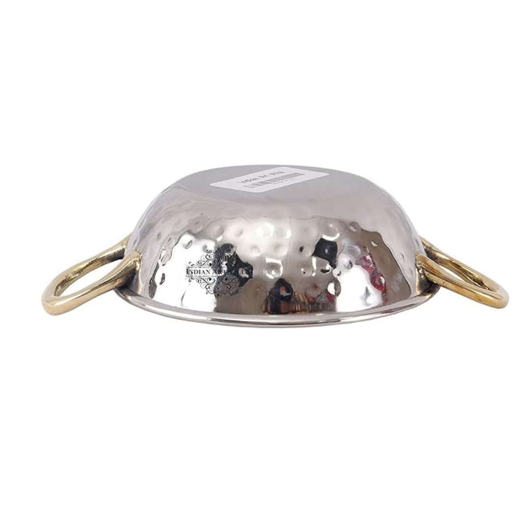 Steel Kadhai Wok with Brass Handle 690 ml Capacity