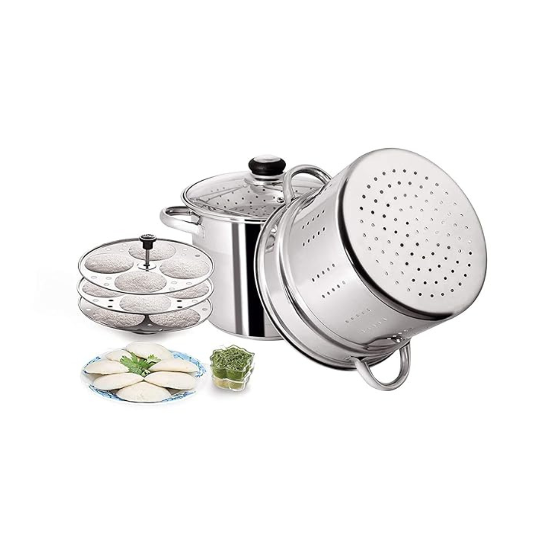 Tri Ply Induction Base Stainless Steel Multi Purpose Steamer Set with Idli Plates