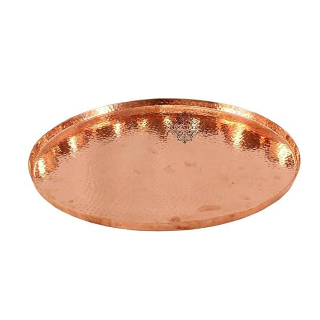 Hammered Copper Round Tray Plate 12.5 inch
