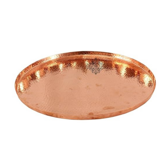 Hammered Copper Round Tray Plate 12.5 inch