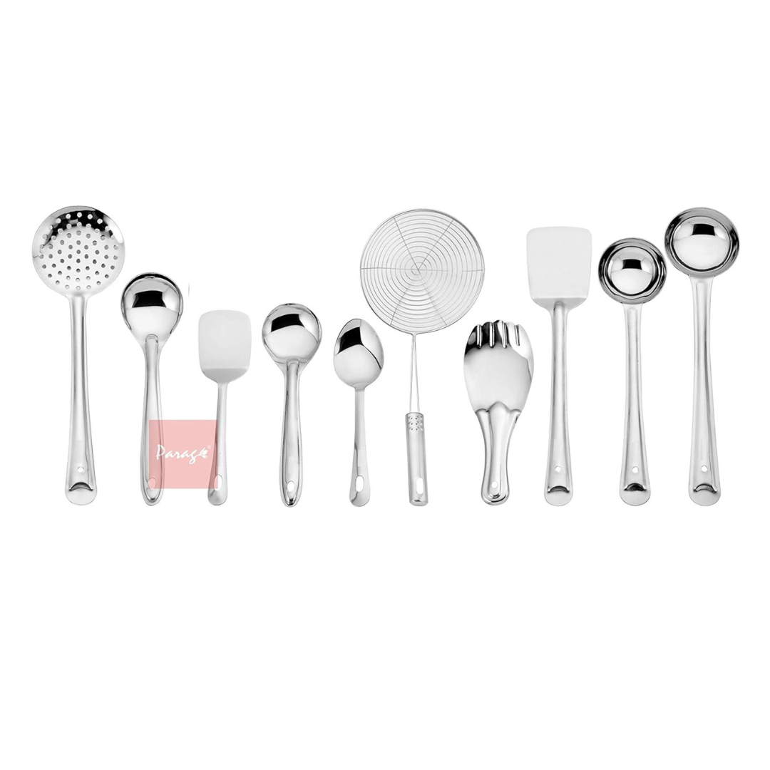 Stainless Steel 10 Pieces Cooking Spoons Set, Kitchen Cooking Essential Set for Home