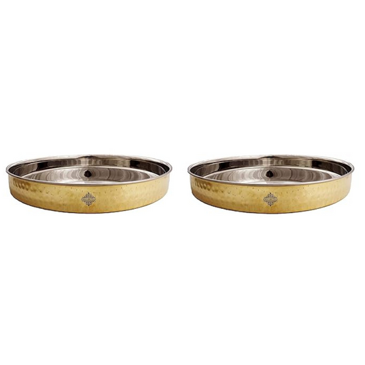 Brass Steel Thali Plate Dinnerware, 13.4 inch, 2 Pieces