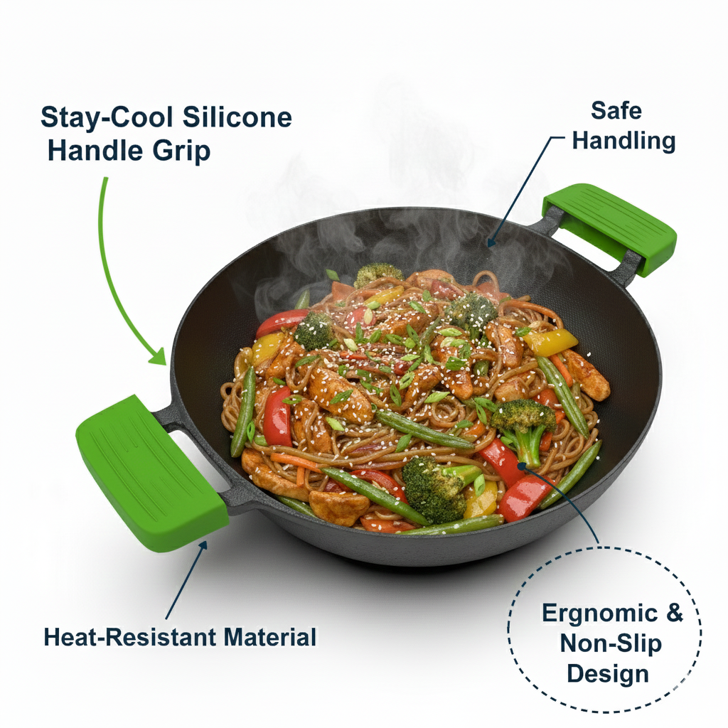 Pre Seasoned Cast Iron Kadhai With Silicon Handle Cover & Glass Lid