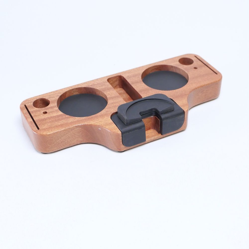 Wooden Portafilter Holder & Espresso Tamper Station Dark Wood (Sapele)