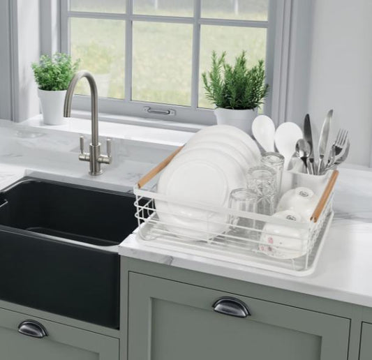Dish Drainer with Wooden Handles & Drip Tray