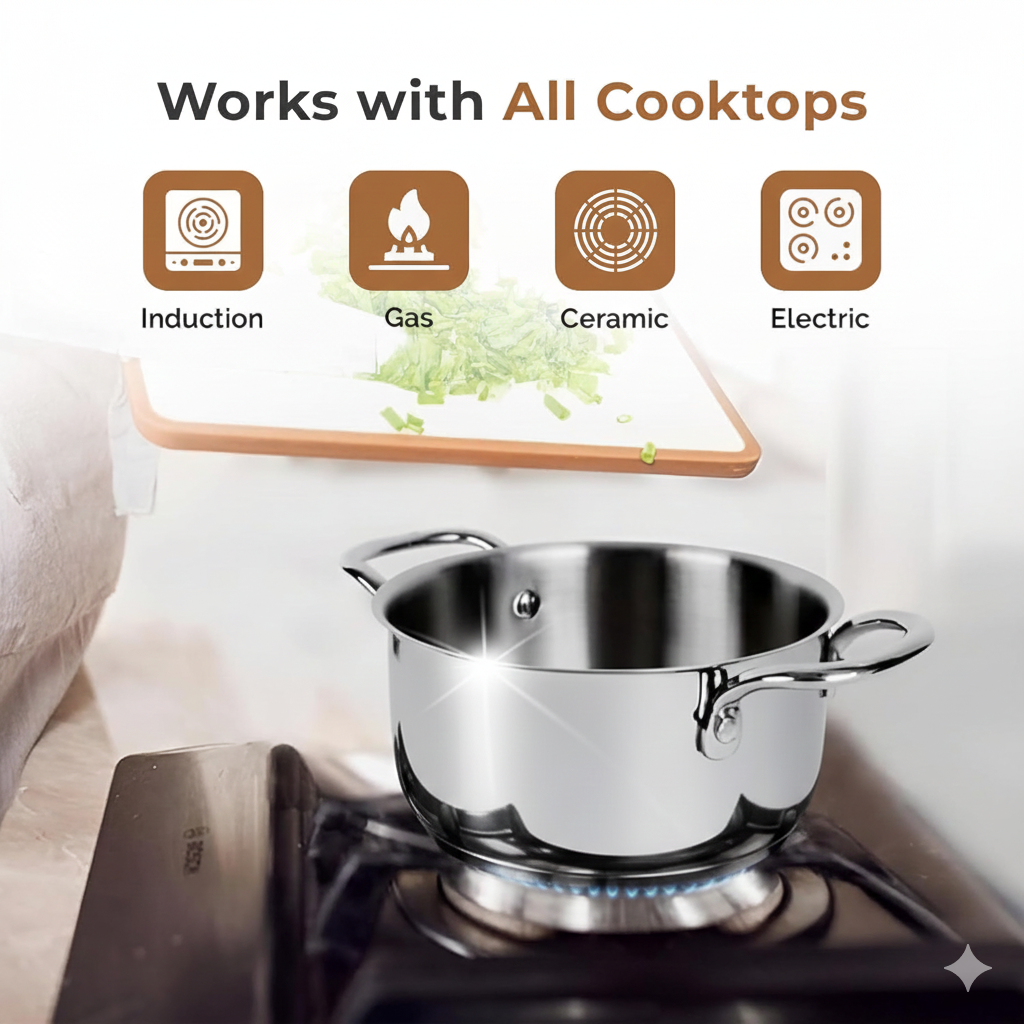 Triply Stainless Steel Casserole/Biryani Pot/Stock Pot, Non Stick, Triply Biryani Pot