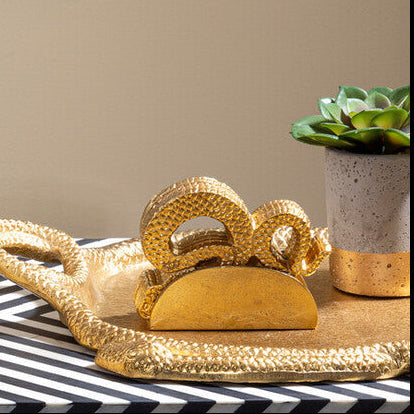 Gold Set of 4 Snake Motif Coasters with Holder