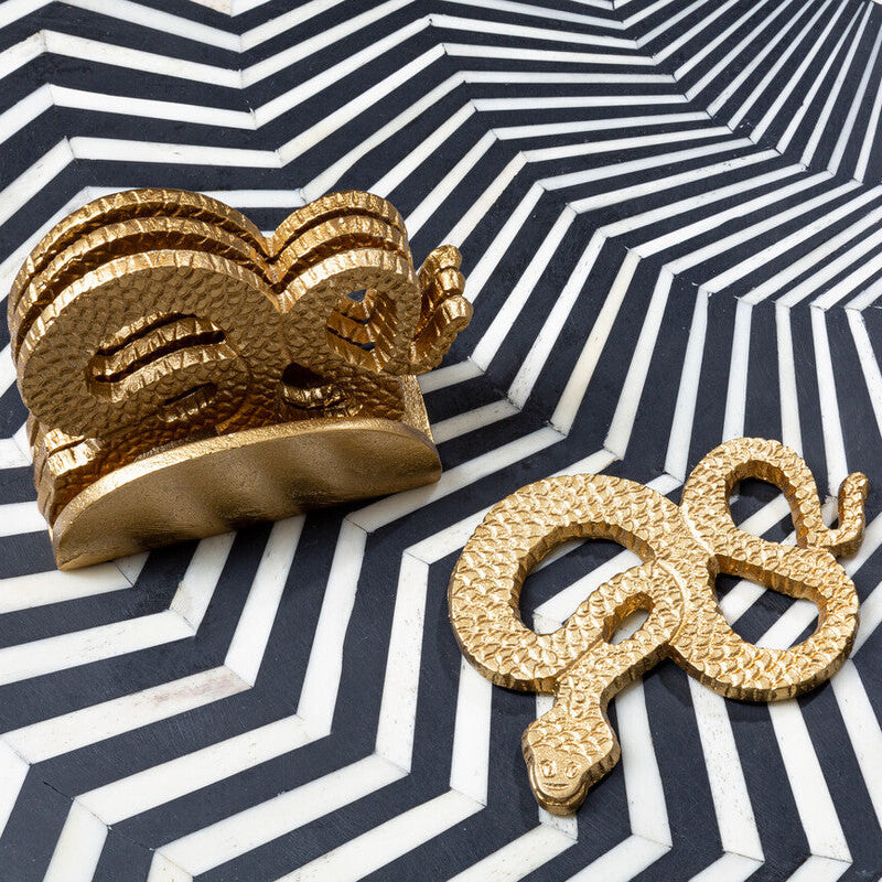 Gold Set of 4 Snake Motif Coasters with Holder