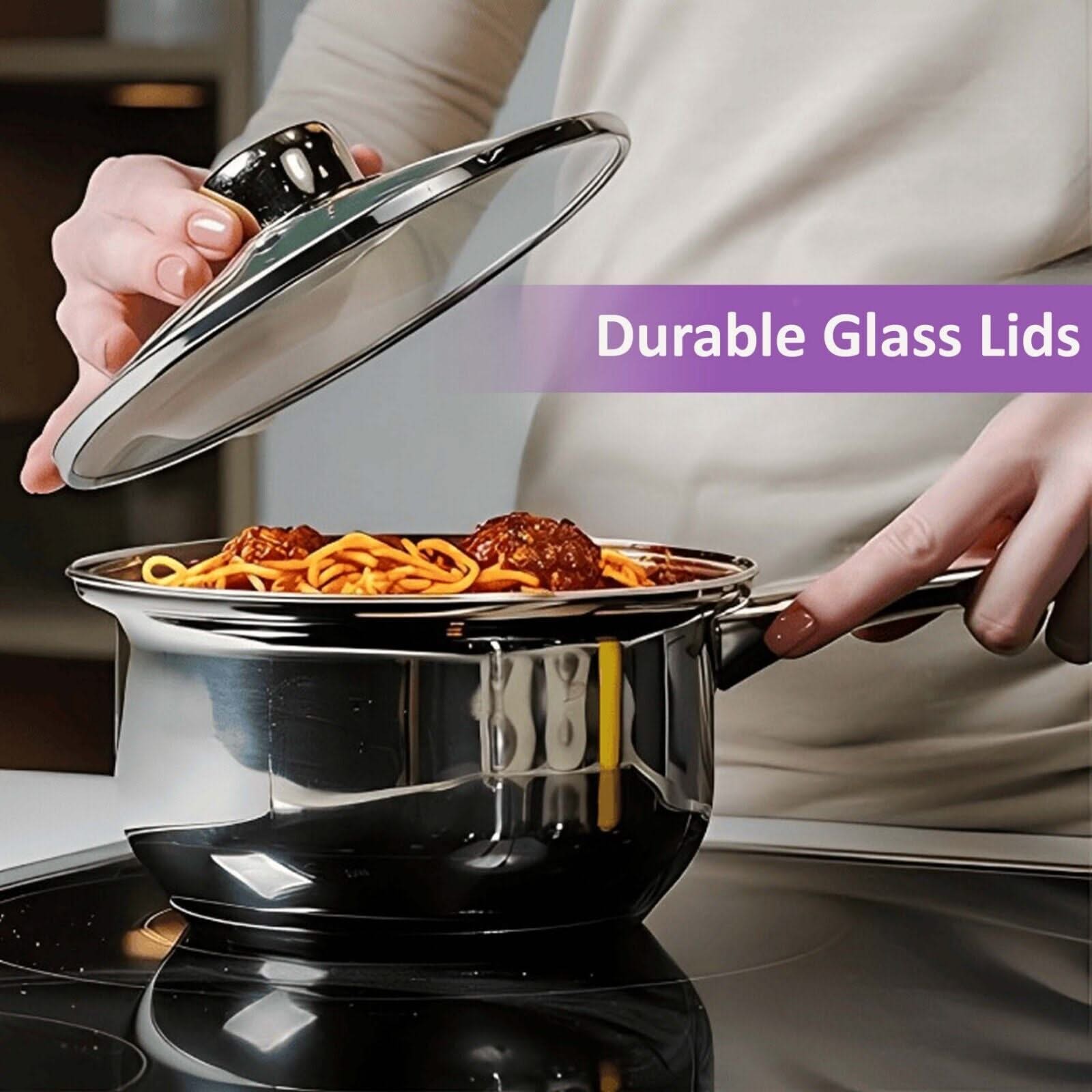 3-Piece Stainless Steel Saucepan Set – Durable Saucepans with Glass Lids (16cm, 18cm, 20cm), Perfect for Cooking and Kitchen Tasks