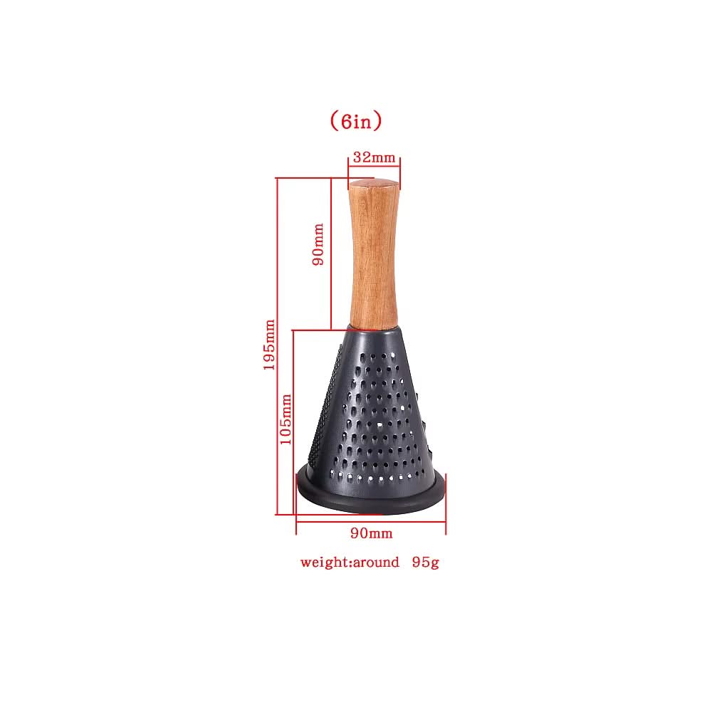 Modern Multi-functional Cone-Shaped Grater 3-Side with Wooden Handle – Ideal for Cheese, Vegetables, and Fruits in the Kitchen (Black), Available in 4 Sizes