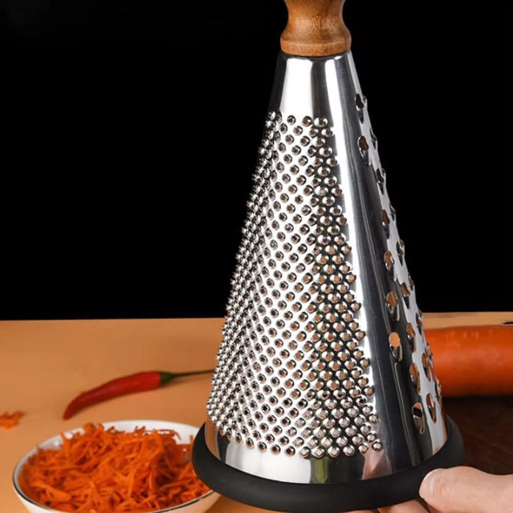 Modern Multi-functional Cone-Shaped Grater with Wooden Handle – Ideal for Cheese, Vegetables, and Fruits in the Kitchen