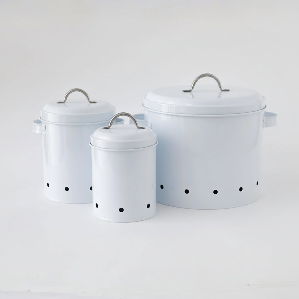 Metal Vegetable Storage Basket, Potato Onion Garlic, Set of 3, White Beige