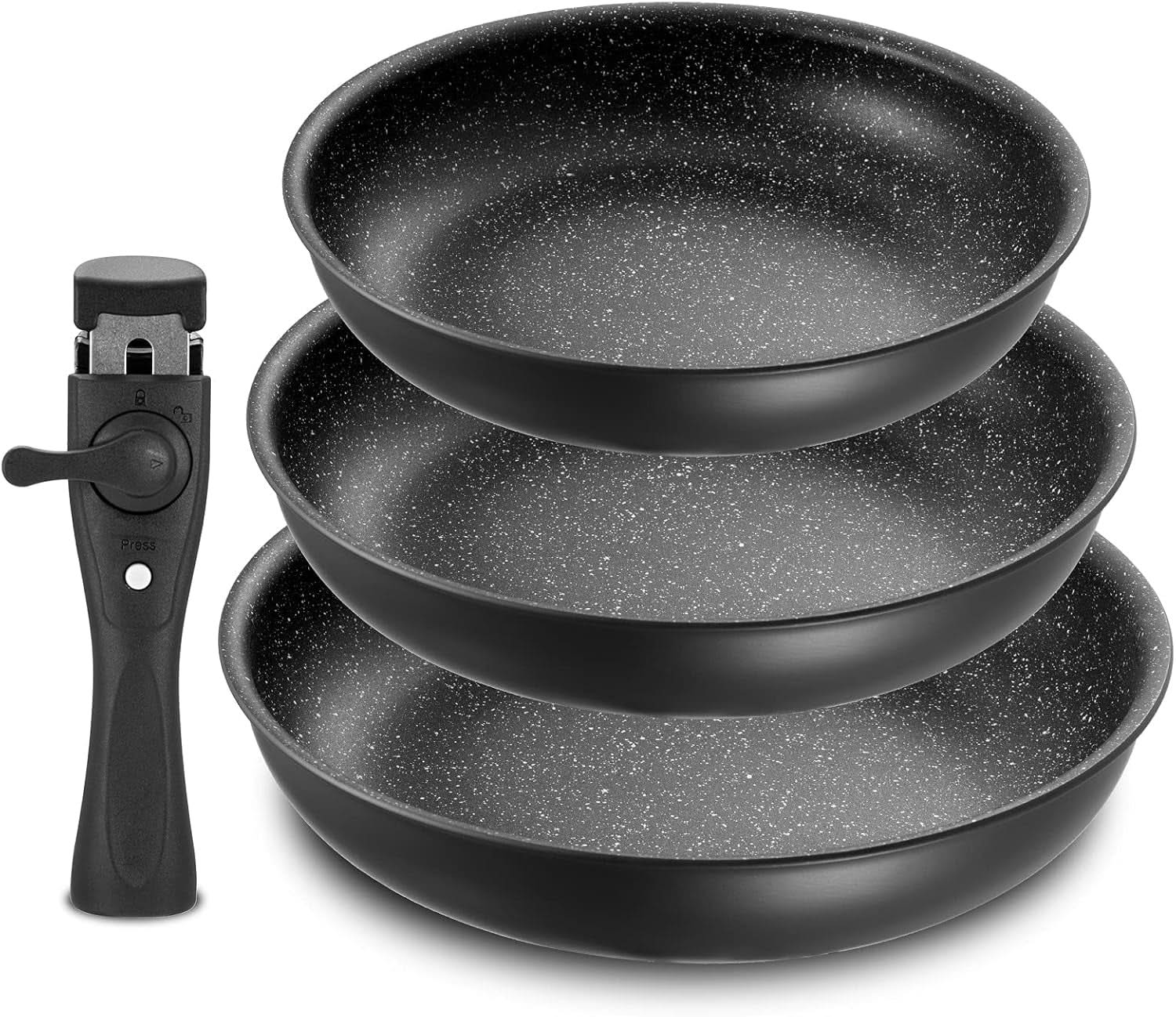 Non Stick Frying Pan with Removable Handle, Non Stick Frying Pan Set for Induction Hobs, 4 Pieces Frying Pan Set for All Hobs