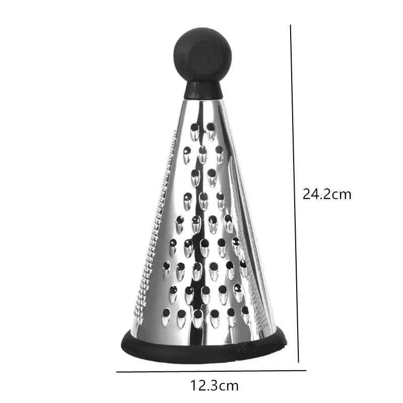 Modern Cone-Shaped Stainless Steel Grater and Zester – Versatile Kitchen Tool for Vegetables, Fruits, and Cheeses, Available in Small, Medium, and Large Sizes (Wooden or Plastic Handle)
