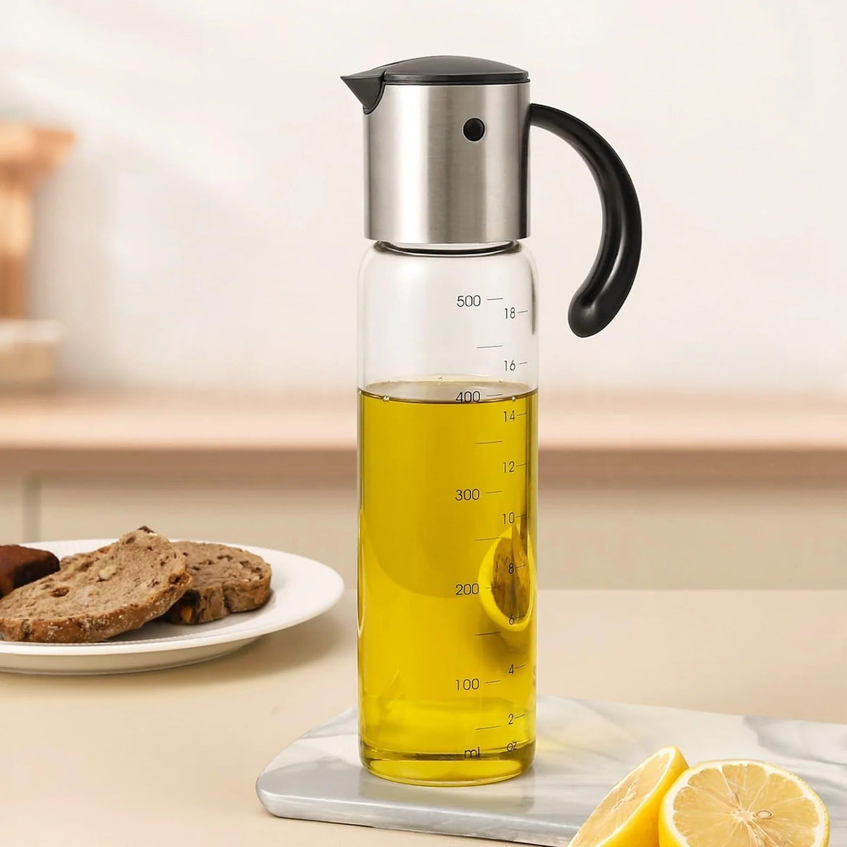 500 ml Glass Oil Dispenser with Leakproof Lid, Auto-Flip, Transparent
