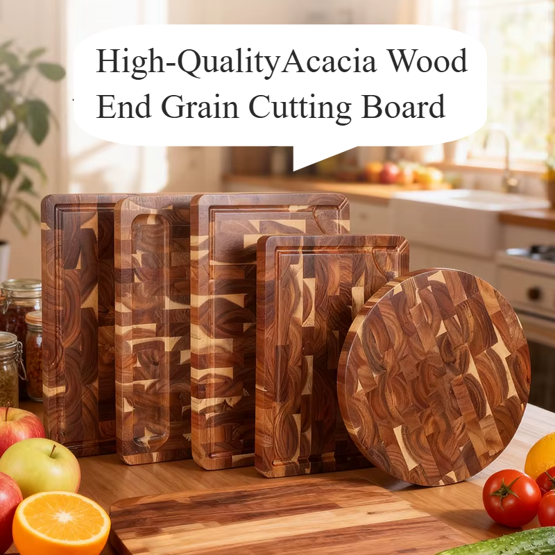 Premium Thick Acacia Wood Chopping Board – Anti-Slip, End-Grain, Heavy-Duty Board for Daily Kitchen Prep – Double-Sided, Crack-Resistant, Surface with Juice Groove & Durable – Available in 5 Sizes (Round & Rectangular Options)