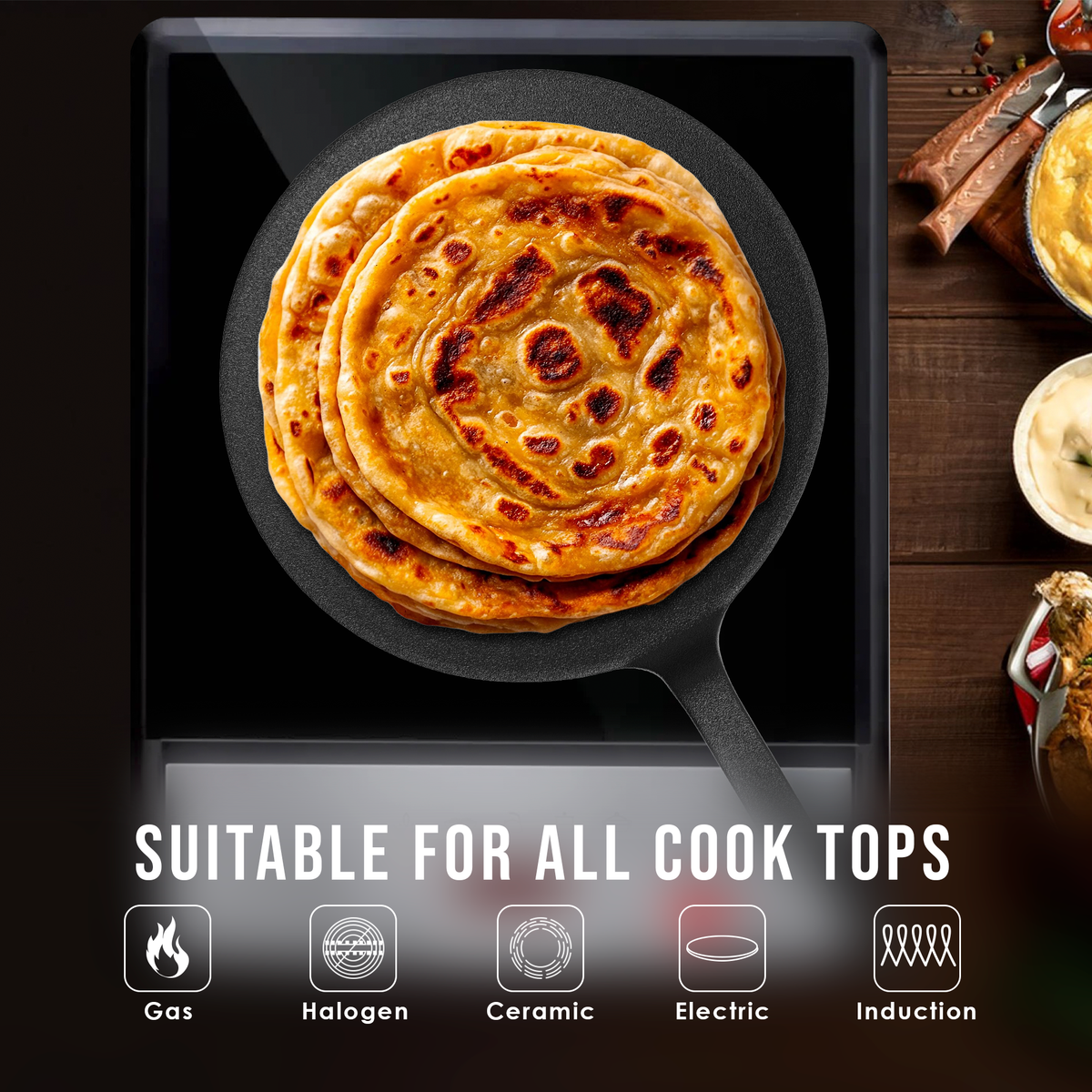 Pre-Seasoned Cast Iron Roti, Chapati Tawa, Iron Tawa Pan, Cast Iron Cookware
