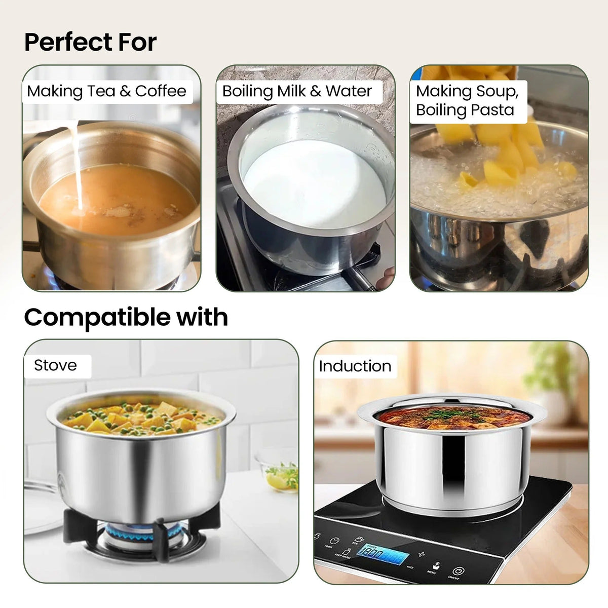Triply Stainless Steel Tope Patila with Lid 3L 20 cm Handi Casserole Gas Induction