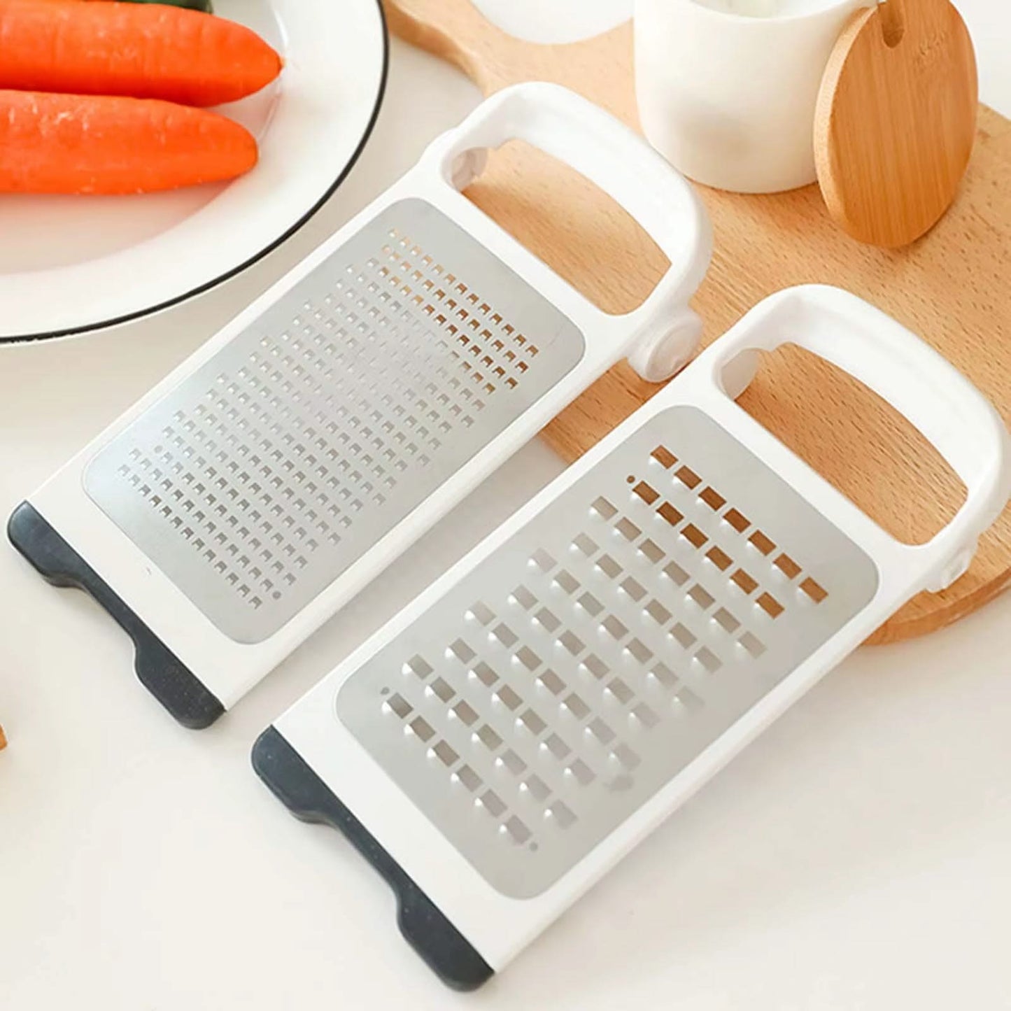 Modern Multifunctional Space-Saving Vertical Foldable Stainless Steel Grater—Double-Sided Design for Fine Grating of Cheese, Vegetables, and Fruit