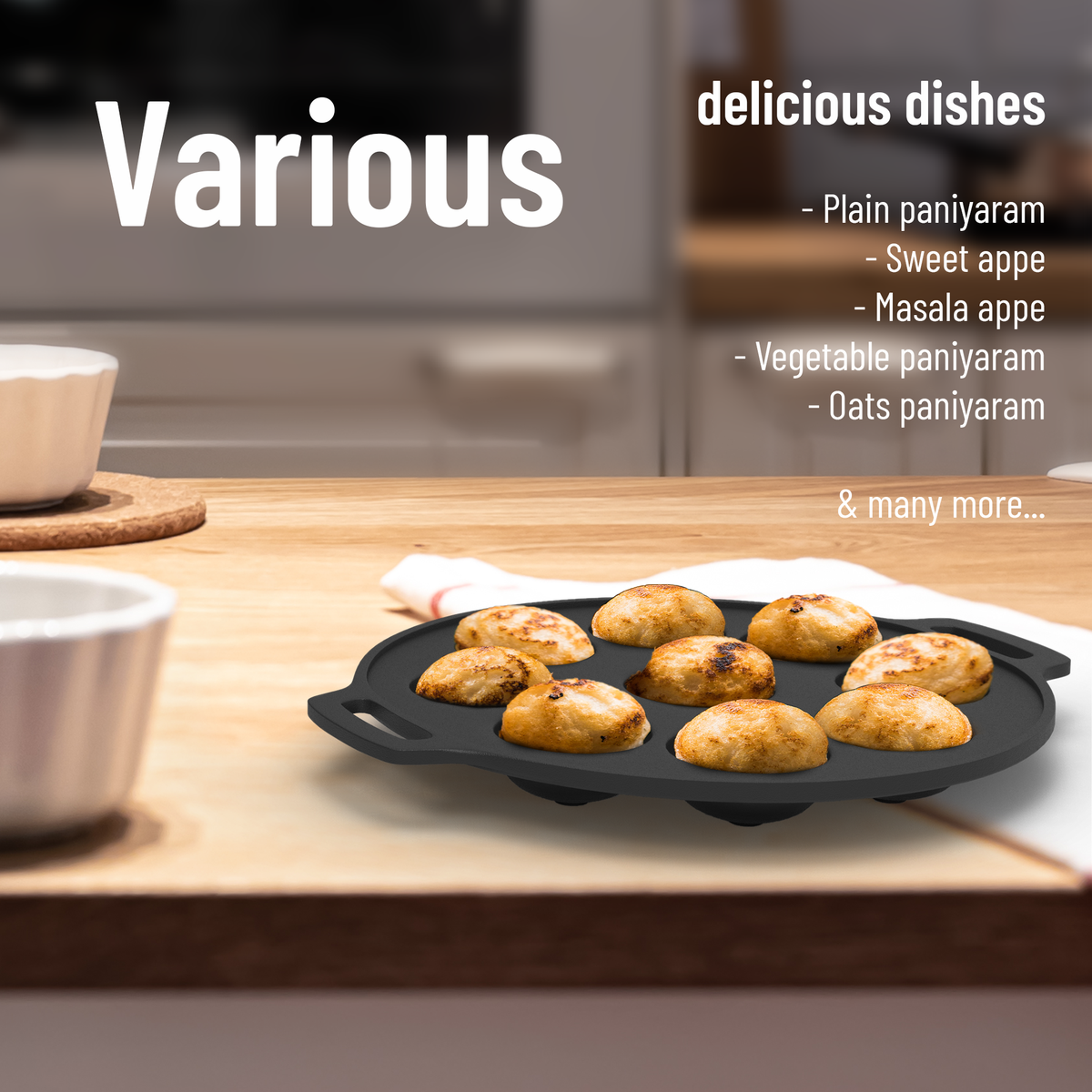 9 Pit Pre-Seasoned Cast Iron Paniyaram Pan