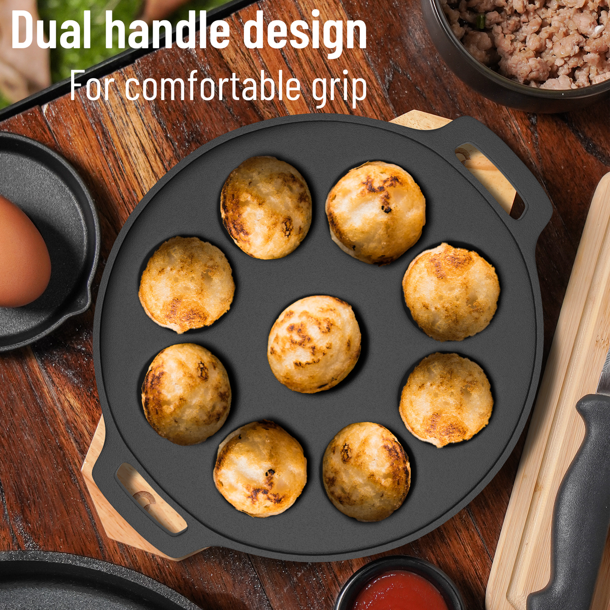 9 Pit Pre-Seasoned Cast Iron Paniyaram Pan