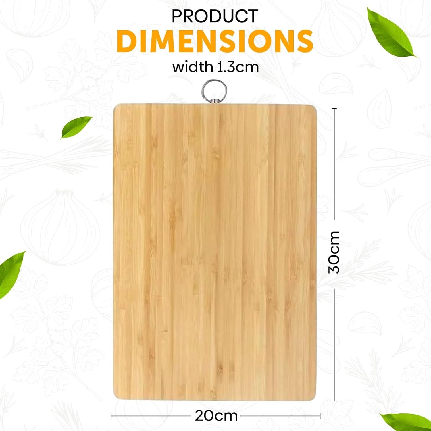 Wooden Bamboo Cutting Board – Non-Slip Chopping Board for Meat, Vegetables, Cheese, and Bread (20 x 30 x 1.3 cm)