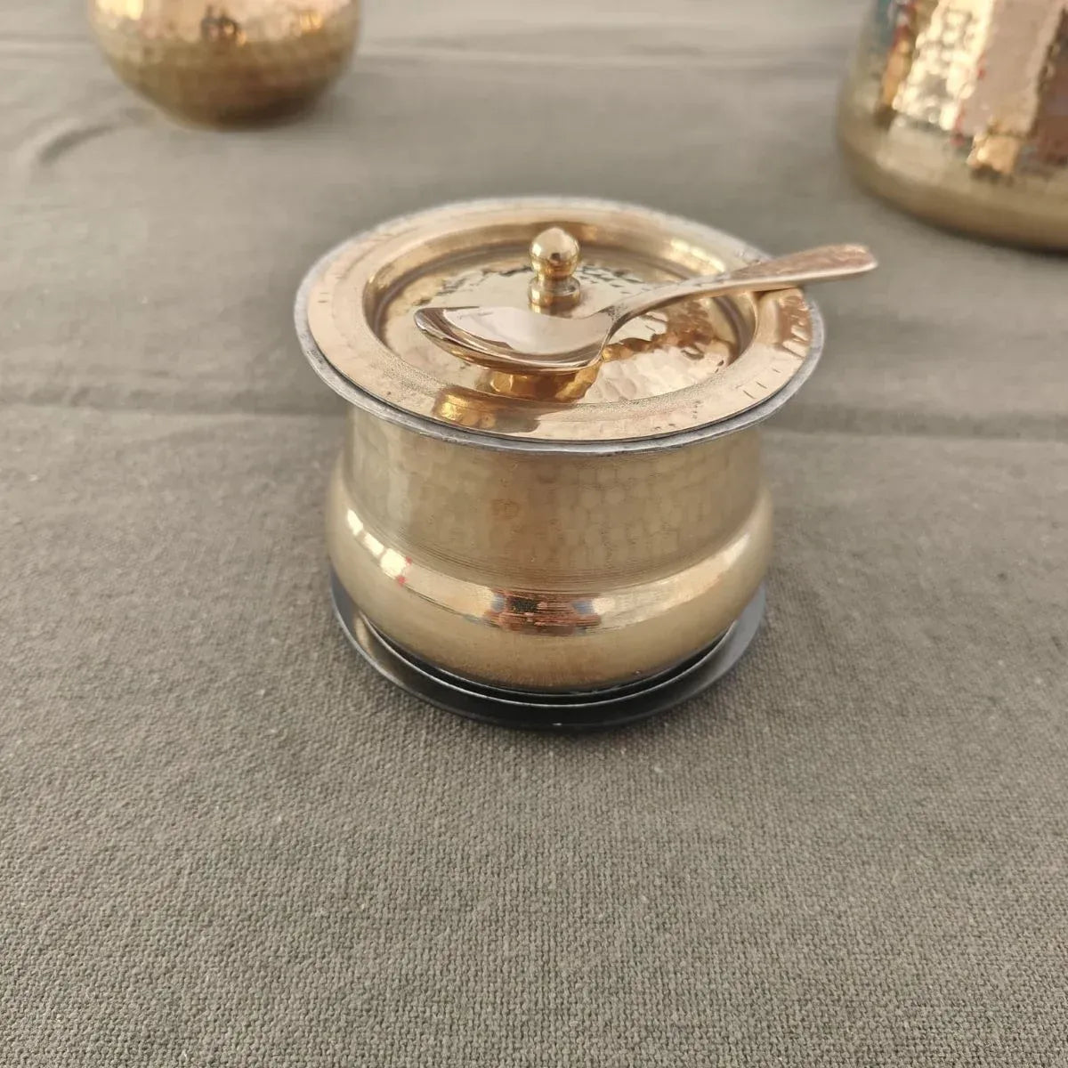 Brass Ghee Pot with Spoon and Lid