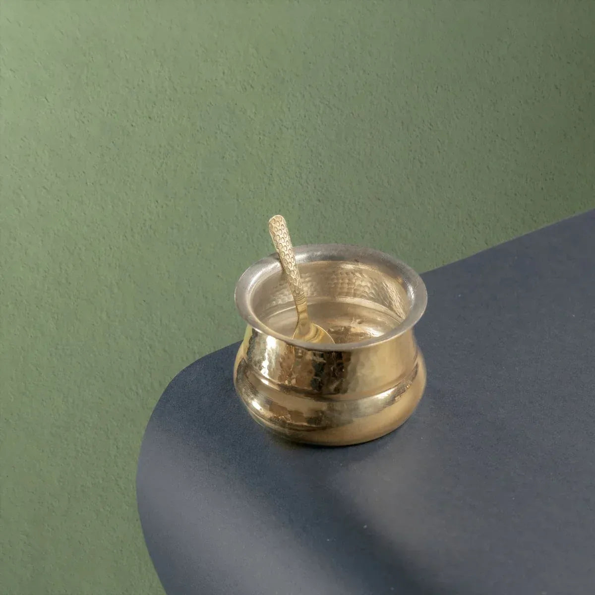 Brass Ghee Pot with Spoon and Lid