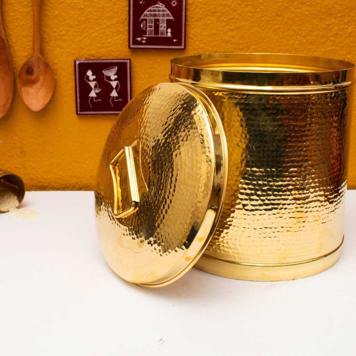 Brass Storage Pawali Drum Traditional Container - Small