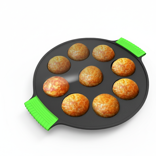9 Pit Pre-Seasoned Cast Iron Paniyaram Pan With Silicon Handle
