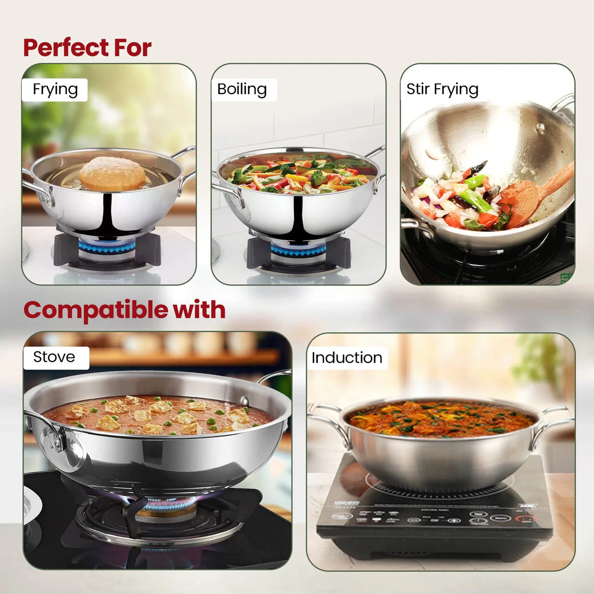 Triply Stainless Steel Sauce Pan with Lid 18 cm 2.2L Induction Easy Grip Handles