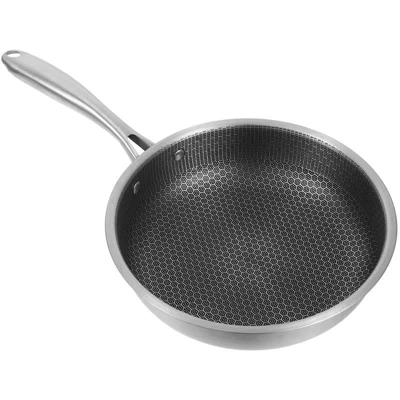 Honeycomb Stainless Steel Frying Pan with Handle – Thickened Design for Seafood and More, 24cm