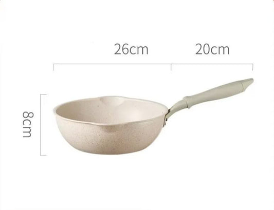 Non-Stick Deep Wok Frying Pan – 26cm Beige Aluminum, Durable for Gas and Induction Stoves, Perfect for Multiple Cooking Styles.