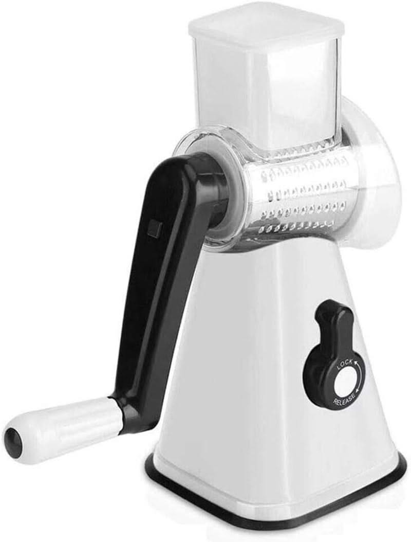 3 in 1 Rotary Cheese Grater – Multifunctional Slicer and Shredder with Easy-to-Swap Stainless Steel Interchangeable Rotating Drum Blades for Effortless Kitchen Prep Tool