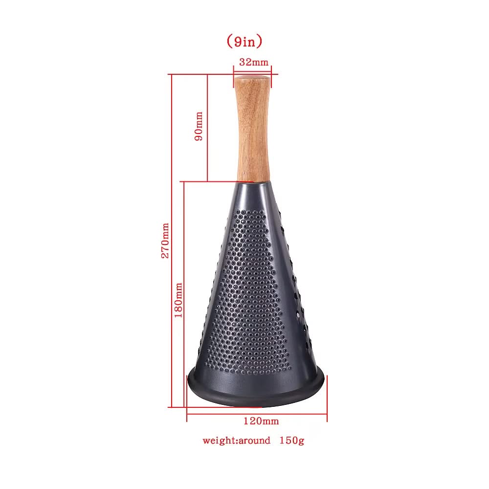 Modern Multi-functional Cone-Shaped Grater 3-Side with Wooden Handle – Ideal for Cheese, Vegetables, and Fruits in the Kitchen (Black), Available in 4 Sizes
