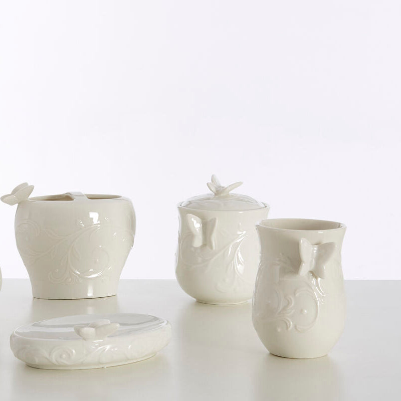 Porcelain Bathroom Jar with Butterfly Leaf Lid